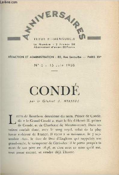 Cond - Anniversaire, revue bi-mensuel, n5 15 juin 1936