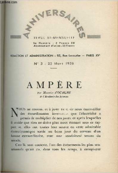 Ampre - Anniversaire, revue bi-mensuel, n3 23 mars 1936