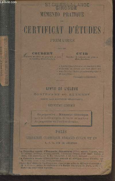 Mmento pratique du certificat d'tudes primaires - Livre de l'lve - 2e dition