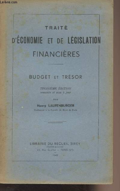 Trait d'conomie et de lgislation financires - Budget et trsor - 3e dition