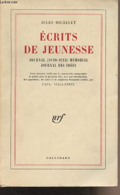 Ecrits de jeunesse - Journal (1820-1823) Mmorial, journal des ides