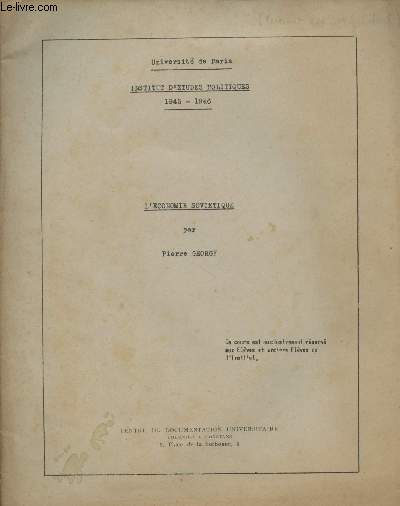 L'Economie sovitique - Institut d'tudes politiques 1945-1946