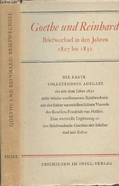 Goethe und Reinhard Briefwechsel in Den Jahren 1807-1832 - Mit einer Vorrede des Kanzlers