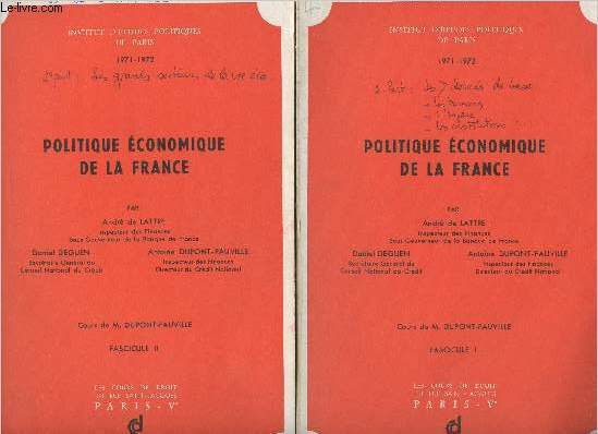 Politique conomique de la France - Fascicules I et II - 