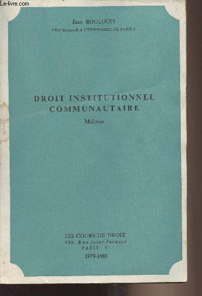 Droit institutionnel communautaire - Matrise