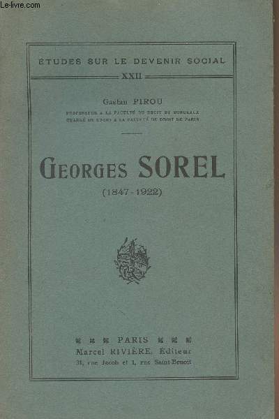 Georges Sorel (1847-1922) - "Etudes sur le devenir social" XXII - Pirou Gaéta... - Afbeelding 1 van 1