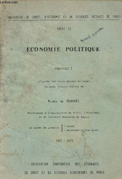 Economie politique - Fascicules 1 et 2 - Universit de droit, d'conomie et de sciences sociales de Paris, Paris II