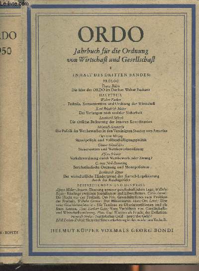 Ordo - Jahrbuch fr die Ordnung von Wirtschaft und Gesellschaft - Dritter Band