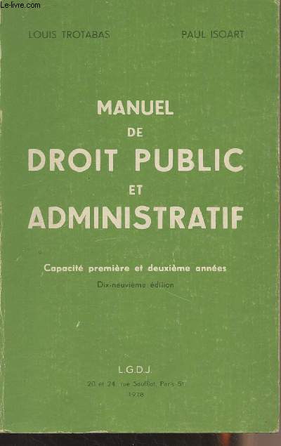 Manuel de droit public et administratif - Capacit premire et deuxime annes - 19e dtion