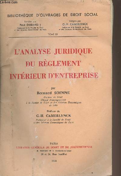 L'Analyse juridique du rglement intrieur d'entreprise - 