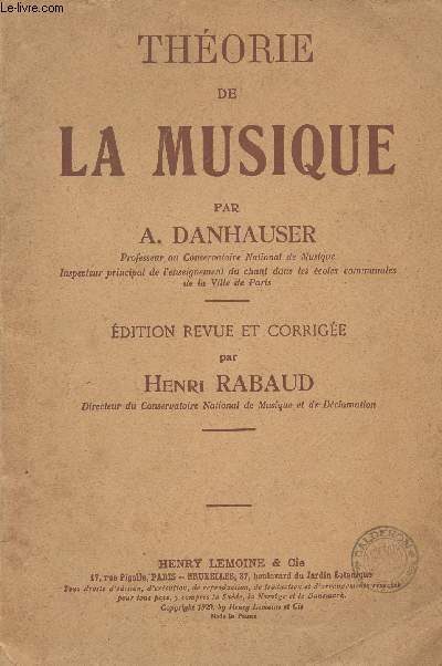 Thorie de la musique - Edition revue et corrige par Henri Rabaud