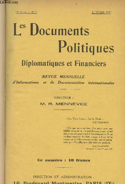 Les Documents Politiques, Diplomatiques et Financiers, Revue mensuelle d'informations et de documentation internationales - 13e anne, n1 Janv. 1932 - Le 