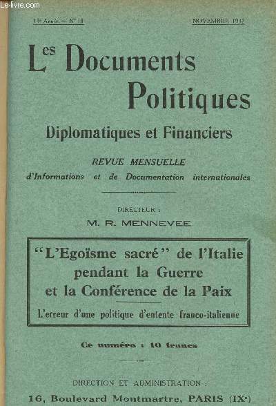 Les Documents Politiques, Diplomatiques et Financiers, Revue mensuelle d'informations et de documentation internationales - 13e anne, n11 Nov. 1932 - 