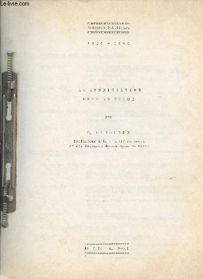 Le syndicalisme dans le monde - Sciences politiques 1959-1960