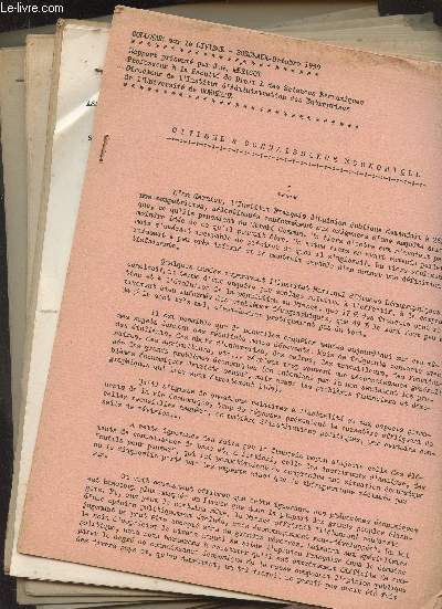 Nombreux documents dactylographis du Colloque sur le civisme de Bordeaux - 2-3 octobre 1959 : Civisme et connaissance conomique - Les partis politiques et le civisme par M. G. Lavau - L'glise et le civisme par M. R. Rmond - Les organisations de jeunes