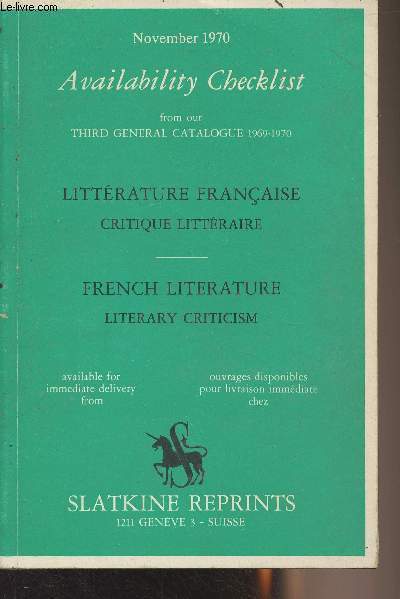 Checklist n4 - Nov. 1970 - Littrature franaise, critique littraire - French literature, literary criticism