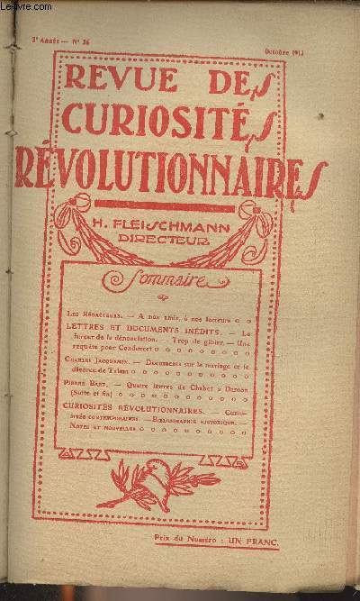 Revue des curiosits rvolutionnaires - 3e anne 1912-1913 - Tome III - N36 Oct. 1913 :