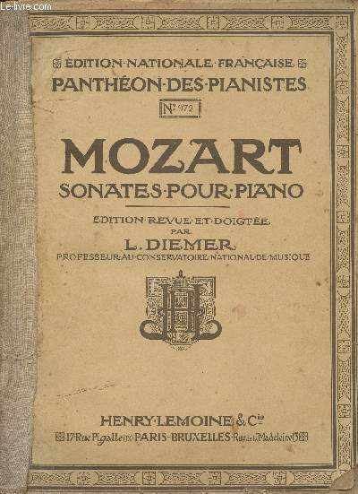 Edition nationale franaise, Panthon des pianistes n972 - Mozart sonates pour piano