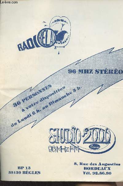 Brochure et grille des programmes de Radio Relax et Studio 2000 - 96 MHZ FM