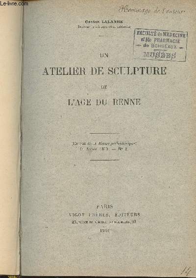 Un atelier de sculpture de l'ge du renne - (Extrait de la Revue prhistorique) 5e anne 1910, n2