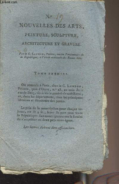 Nouvelles des arts, peinture, sculpture, architecture et gravure - Tome premier - N19