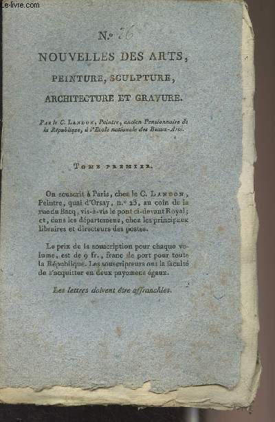 Nouvelles des arts, peinture, sculpture, architecture et gravure - Tome premier - N26