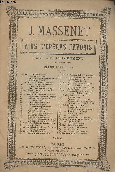 Airs d'opras favoris - N10 - Hrodiate, Opra en trois actes et cinq tableaux - Pome de MM. P. Milliet et H. Grmont, musique de J. Massenet