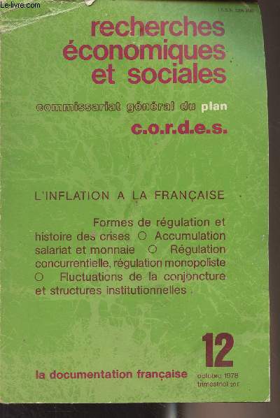 Recherches conomiques et sociales - Commissariat gnral du plan C.O.R.D.E.S. n12 oct. 1978 -