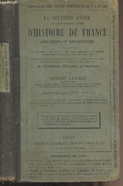 La deuxime anne (ancienne premire anne) d'histoire de France avec rcits et dissertations - 35e dition