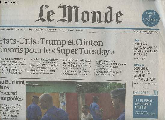 Le Monde n22122 72e anne - Mardi 1er Mars 2016 - Etats-Unis : Trump et Clinton favoris pour le 