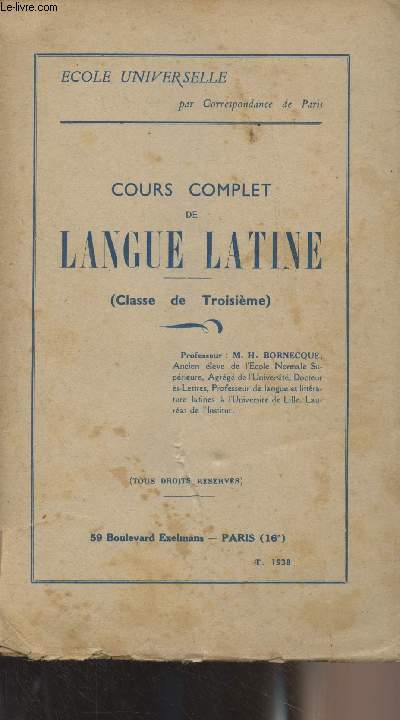 Cours complet de langue latine (classe de troisime) - 