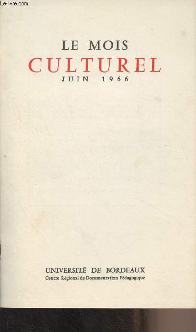 Le Mois Culturel - Juin 1966