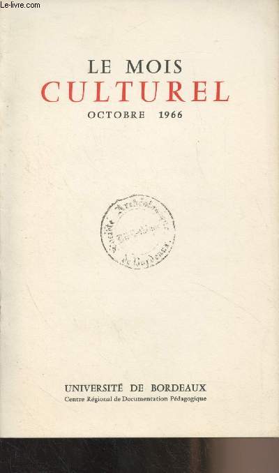 Le Mois Culturel - Octobre 1966