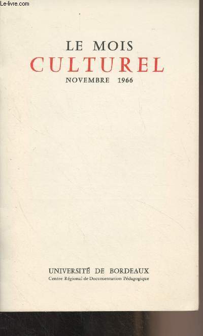 Le Mois Culturel - Novembre 1966