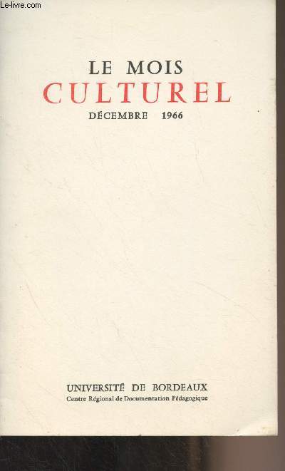Le Mois Culturel - Dcembre 1966