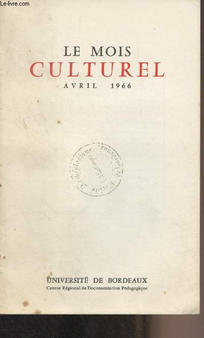 Le Mois Culturel - Avril 1966