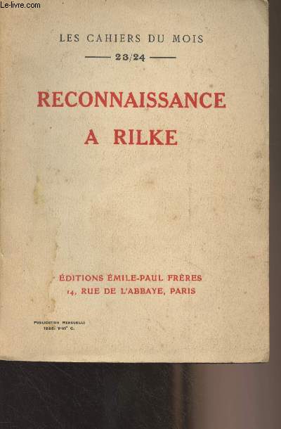 Les cahiers du mois n23/24 - Reconnaissance  Rilke