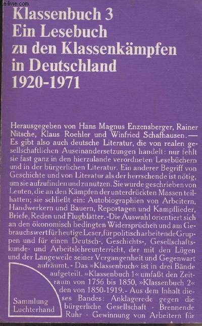 Klassenbuch 3 - Ein Lesebuch zu den Klassenkmpfen in Deutschland 1920-1971 - 