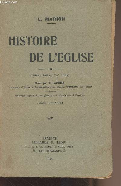 Histoire de l'glise - Tome 1