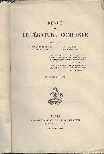 Revue de littrature compare - 12e anne - 1932 - n45 - Goethe et Claude Lorrain - Goethe et le sentiment de la nature - La religion et la vrit dans 