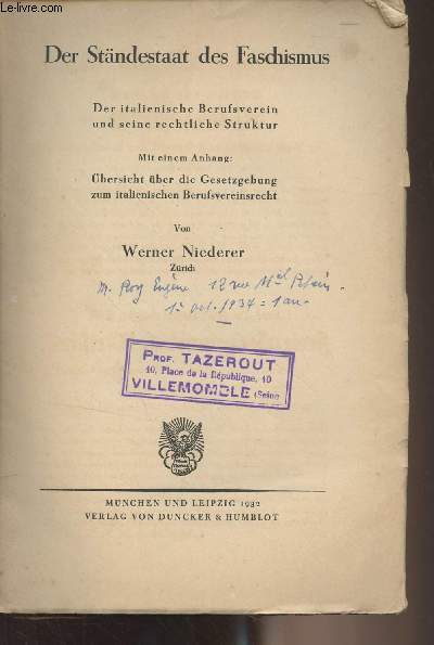 Der Stndestaat des Faschismus - Der italienische Berufsverein und seine rechtliche Struktur