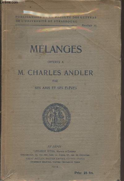 Mlanges offerts  M. Charles Andler par ses amis et ses lves - 