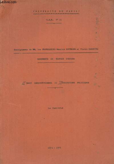 Documents de travaux dirigs : Droit constitutionnel et institutions politiques - 1er fascicule - 