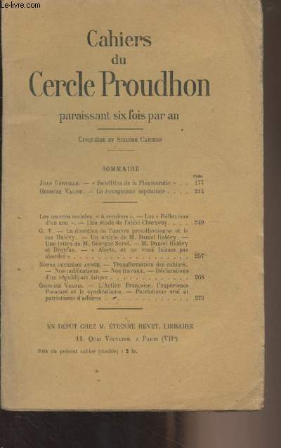 Cahiers du Cercle Proudhon - 5e et 6e cahiers, sept. dc. 1912 - Jean Darville : 