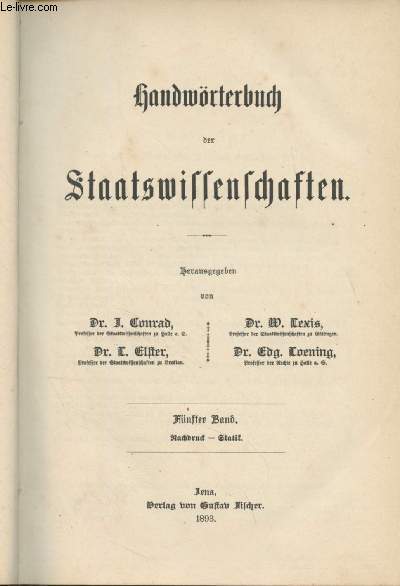 Handwrterbuch der Staatswissenschaften - Fnfter band : Nachdruck - Statik