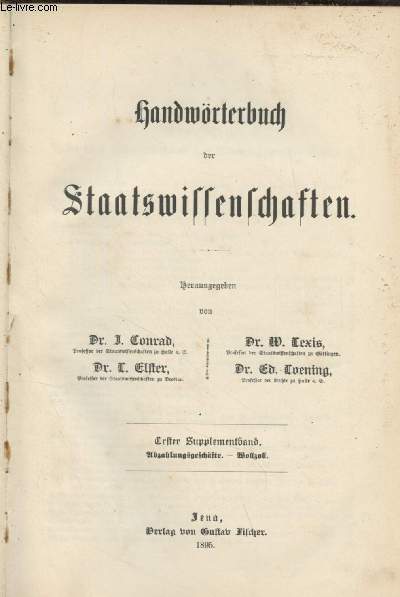 Handwrterbuch der Staatswissenschaften - Erster Supplementbanc : Abzahlungsgeschfte - Wollzoll