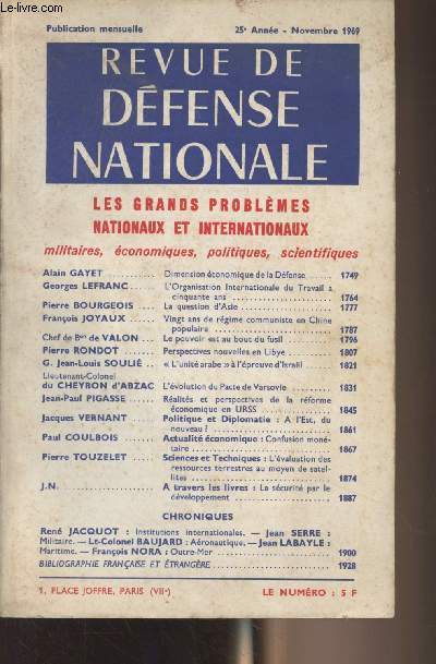 Revue de dfense nationale - 25e anne - Novembre 1970 -