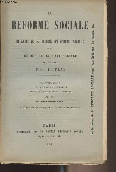 La Rforme Sociale, bulletin de la socit d'conomie sociale et des nions de la paix sociale - 12e anne, Tome XXIV de la collection - 3e srie - Tome IV 10e livraison N46 16 novembre 1892 - Les vchs de France et le budget de 1893 (premier article) -
