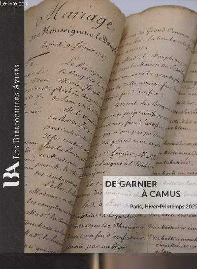 Catalogue de vente aux enchres : Les Bibliophiles Avises - De Garnier  Camus, un florilge sur cinq sicles - Paris, Hiver-printemps 2022