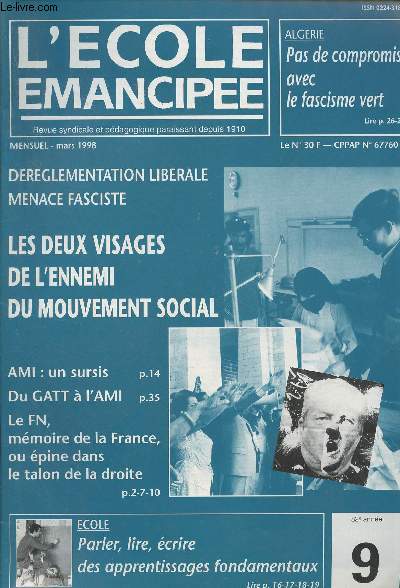 L'cole mancipe n9 -Mars 1998 82e anne - Une tache brune sur le fond rose ple - Histoire-go et no-libralisme - L'EE condamne fait appel - Un bilan de 